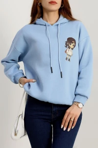 3 İplik Kapşonlu Baskılı Sweat Bebemavi - 42222.1878.