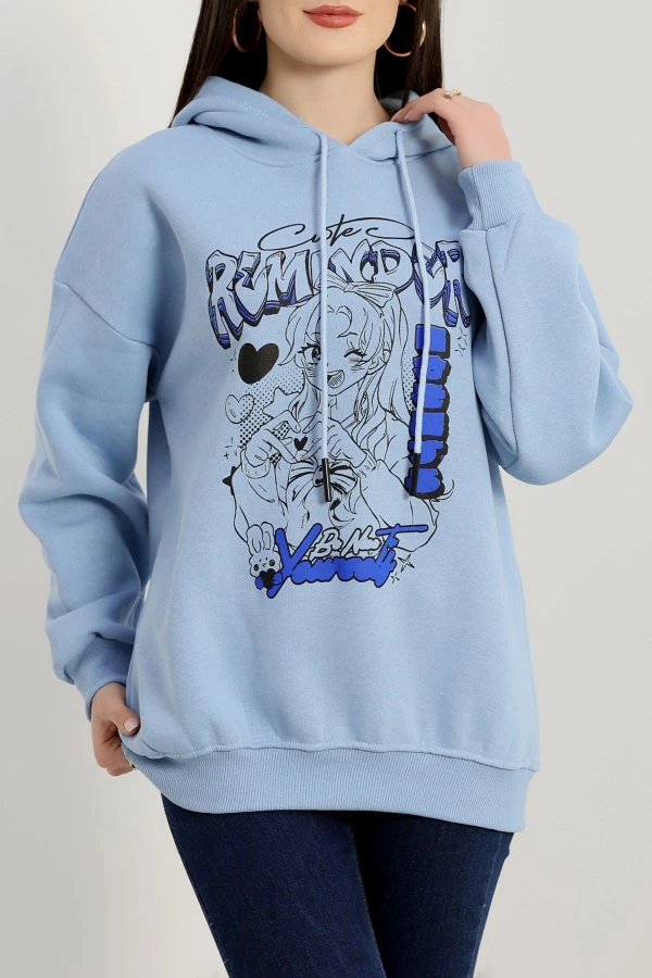 3 İplik Kapşonlu Baskılı Sweat Bebemavi - 42224.1878.