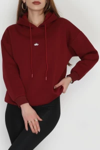 3 İplik Kapşonlu Baskılı Sweat Bordo - 42232.1878.