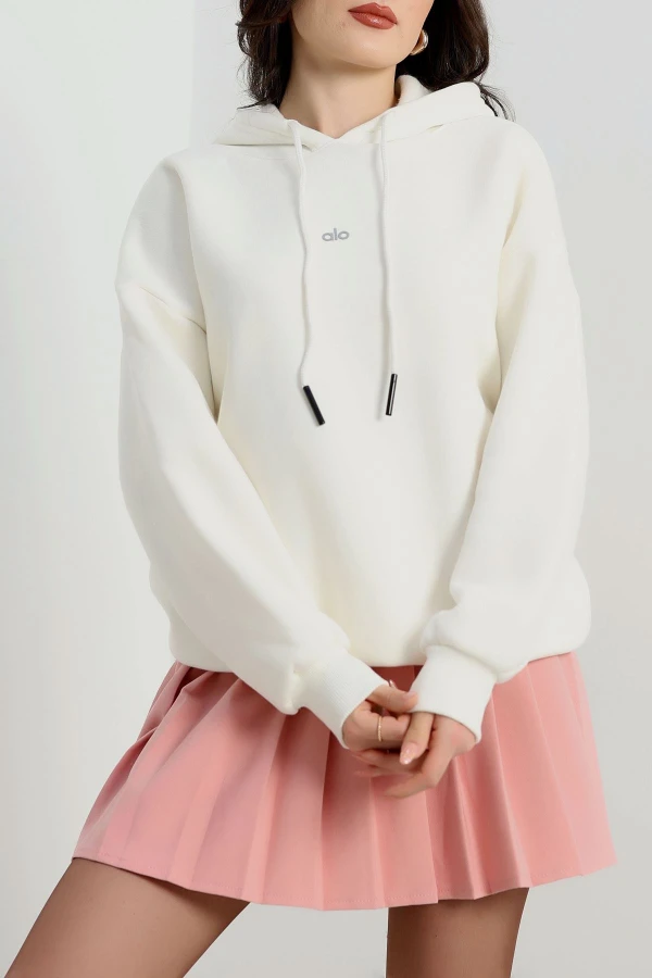 3 İplik Kapşonlu Baskılı Sweat Ekru - 42232.1878.