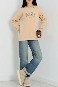 3 İplik Bisiklet Yaka Sweat Bej - 42238.1878.