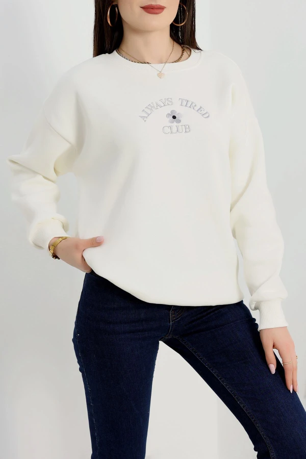 3 İplik Bisiklet Yaka Sweat Beyaz - 42239.1878. | HaydiGiy