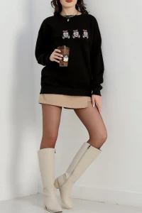 3 İplik Bisiklet Yaka Sweat Siyah - 42240.1878.