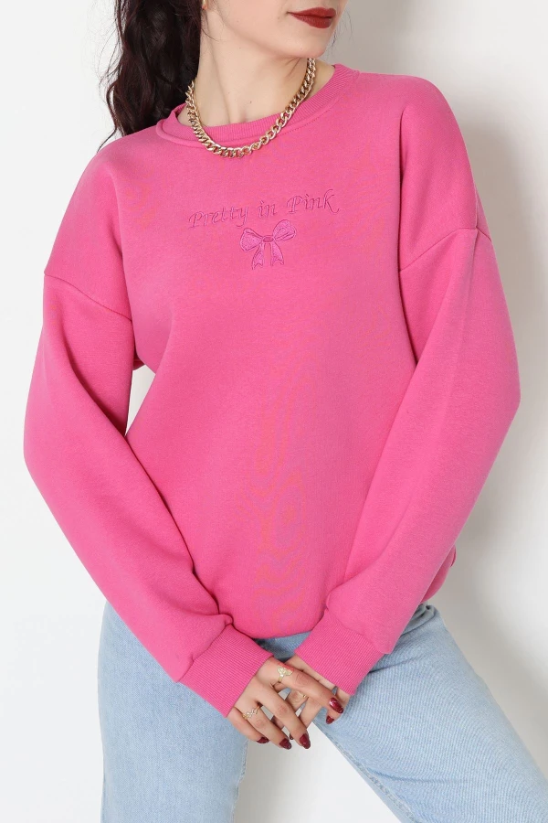 3 İplik Bisiklet Yaka Sweat Fuşya - 42242.1878.