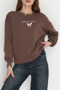 3 İplik Bisiklet Yaka Sweat Kahve - 42242.1878.