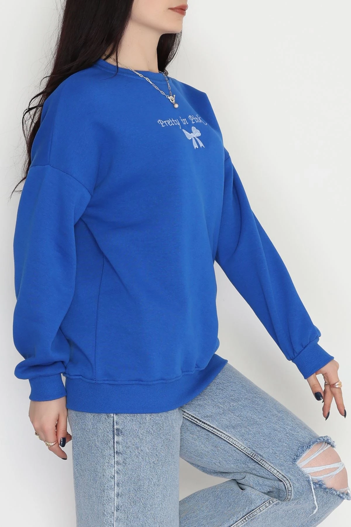 3 İplik Bisiklet Yaka Sweat Saks - 42242.1878. | HaydiGiy
