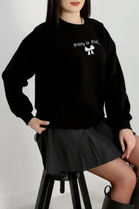 3 İplik Bisiklet Yaka Sweat Siyahbeyaz - 42242.1878.