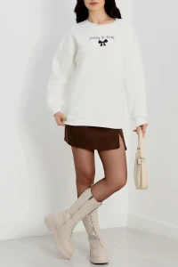 3 İplik Bisiklet Yaka Sweat Ekrusiyah - 42242.1878.