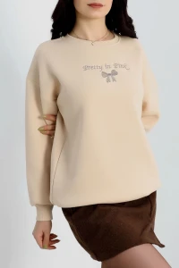 3 İplik Bisiklet Yaka Sweat Bejkahve - 42242.1878.