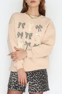 3 İplik Baskılı Sweat Bej - 42244.1878.
