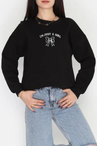 3 İplik Bisiklet Yaka Sweat Siyah - 42245.1878.