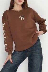 3 İplik Bisiklet Yaka Sweat Kahvebej - 42246.1878.