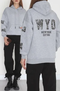 3 İplik Kanguru Cepli Kapşonlu Sweat Gri - 42249.1878.