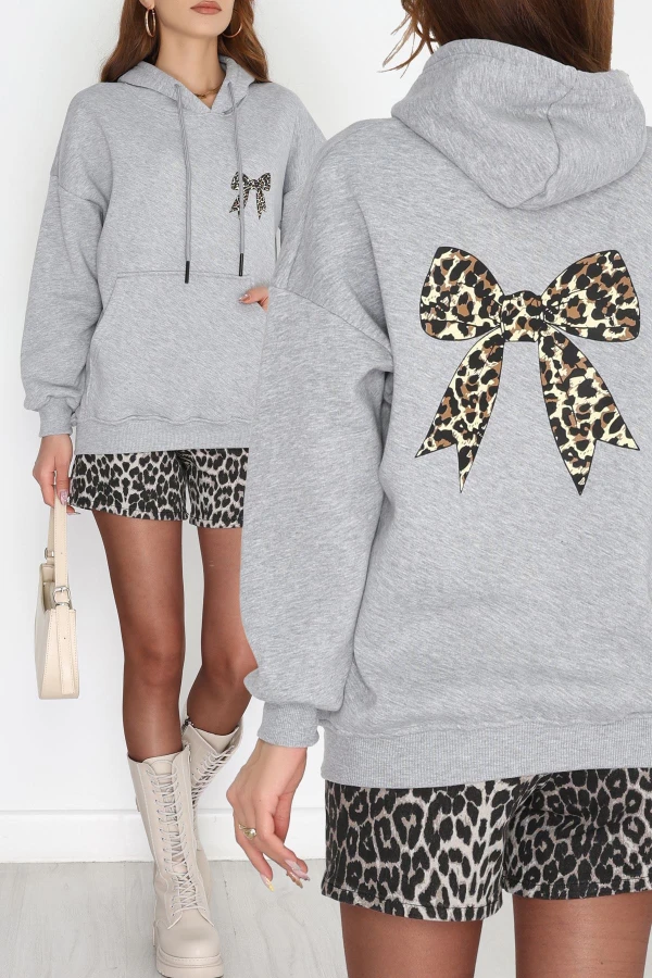 3 İplik Kanguru Cepli Kapşonlu Sweat Gri - 42251.1878.