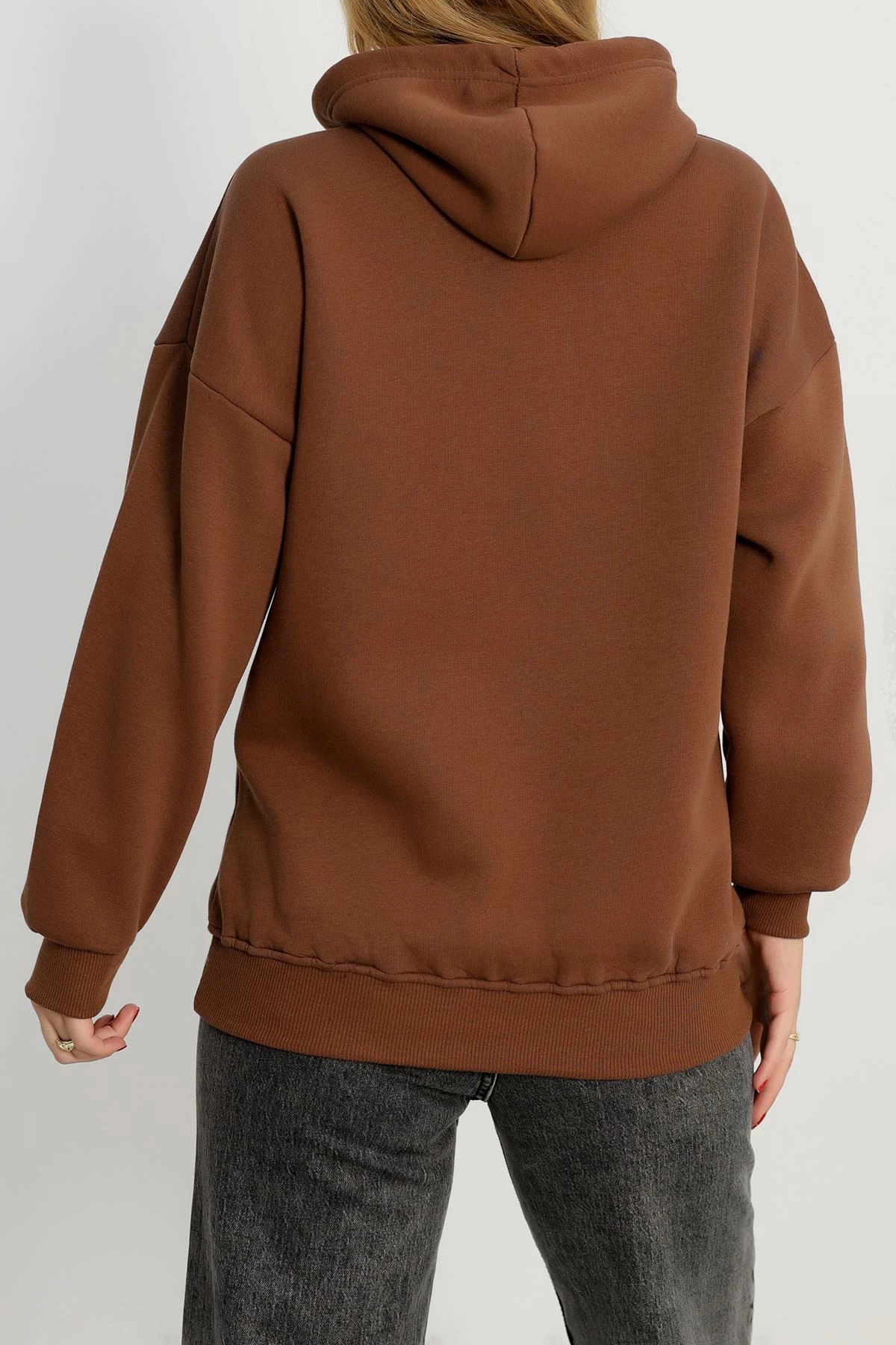 3 İplik Kanguru Cepli Kapşonlu Sweat Kahve - 42254.1878. | HaydiGiy