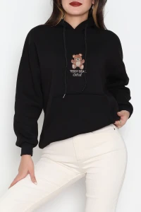 3 İplik Kanguru Cepli Kapşonlu Sweat Siyah - 42254.1878.