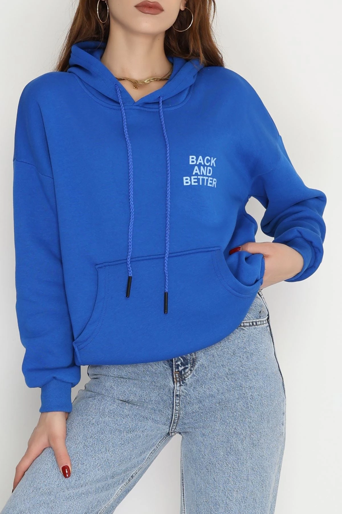 3 İplik Kanguru Cepli Kapşonlu Sweat Saks - 42257.1878. | HaydiGiy