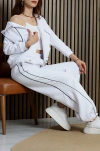 Kapşonlu Fermuarlı Biyeli Takım Beyaz - 42338.2093.