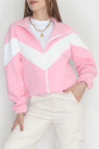 3 İplik Kompakt Oversize Fermuarlı Sweat Pembeekru - 42504.1878.