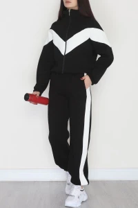 3 İplik Kompakt Fermuarlı Eşofman Takım Siyahekru - 42523.1878.