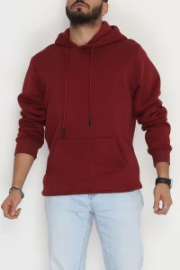 Kanguru Cepli Şardonlu 3 İplik Erkek Sweat Bordo - 42573.1878.