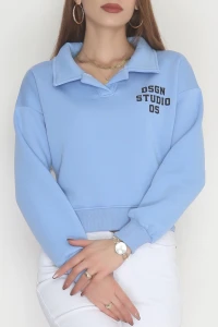 3 İplik Şardonlu Polo Yaka Baskılı Sweat Bebemavi - 42602.1878.