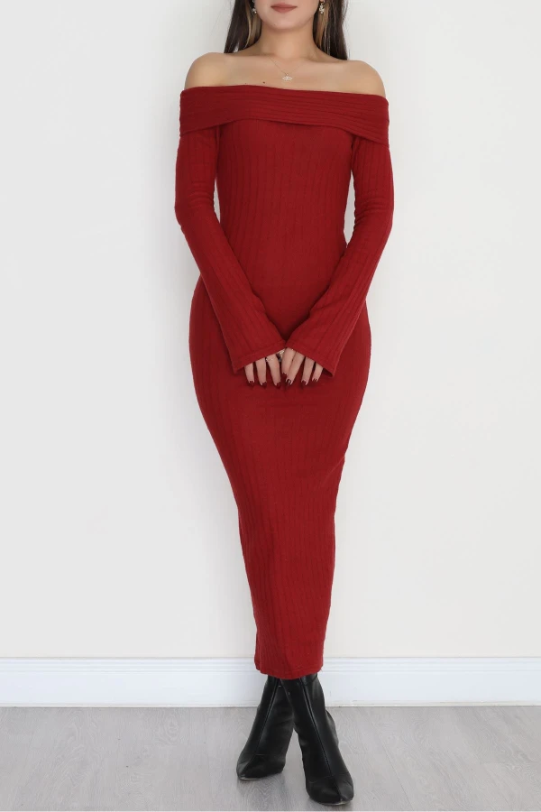 Madonna Yaka İnterlok Kumaş Elbise Bordo - 42635.1567.