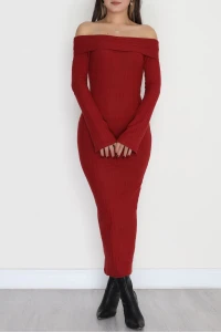 Madonna Yaka İnterlok Kumaş Elbise Bordo - 42635.1567.