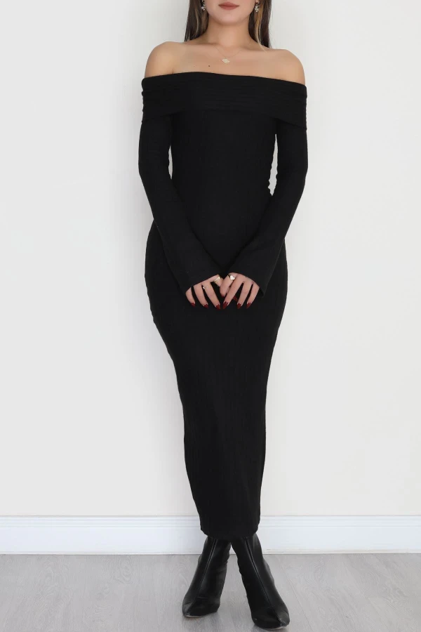 Madonna Yaka İnterlok Kumaş Elbise Siyah - 42635.1567.