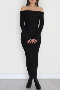 Madonna Yaka İnterlok Kumaş Elbise Siyah - 42635.1567.