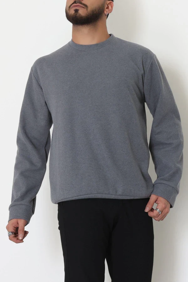 Bisiklet Yaka Selanik Kumaş Erkek Sweat Füme - 42674.1567.