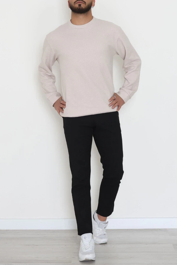 Bisiklet Yaka Selanik Kumaş Erkek Sweat Bej - 42674.1567.