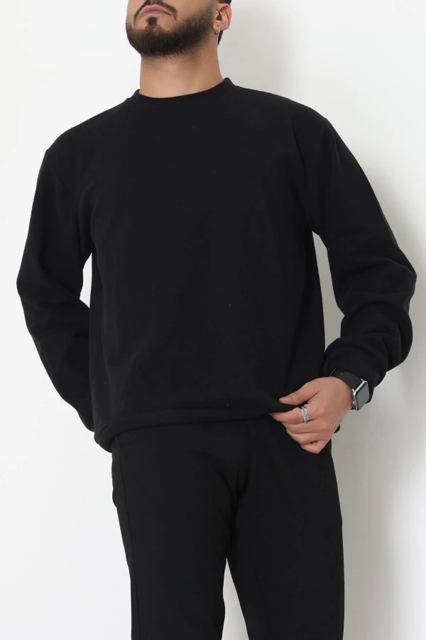 Bisiklet Yaka Selanik Kumaş Erkek Sweat Siyah - 42674.1567.