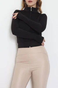 Double Krep Kumaş Parmak Geçmeli Fermuarlı Ceket Siyah - 42782.1567.