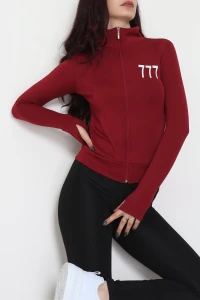 Double Krep Kumaş Parmak Geçmeli Baskılı Ceket Bordo - 42783.1567.