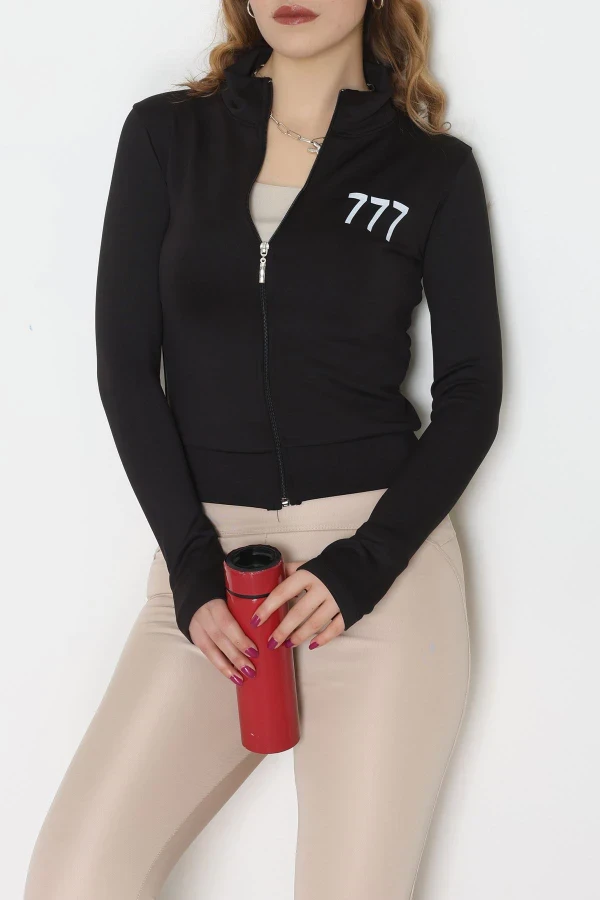 Double Krep Kumaş Parmak Geçmeli Baskılı Ceket Siyah - 42783.1567.