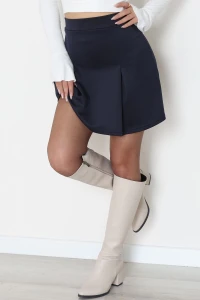 Double Krep Kumaş Çift Pileli Mini Etek Lacivert - 42797.1567.