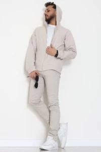 Selanik Kumaş Kapşonlu Erkek Sweat Taş - 42799.1567.