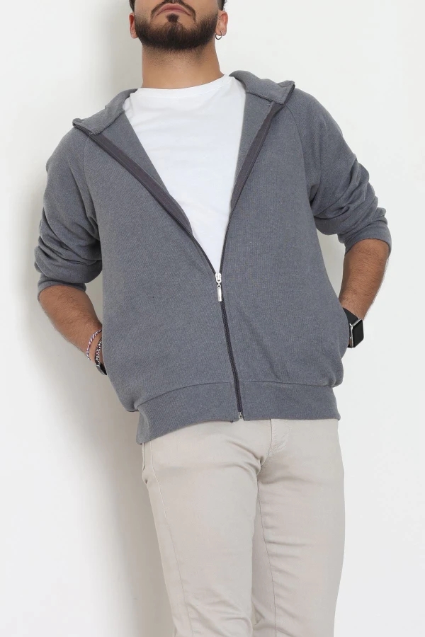 Selanik Kumaş Kapşonlu Erkek Sweat Antrasit - 42799.1567.