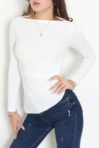 Sandy Yandan Drapeli Asimetrik Bluz Ekru - 42801.1949.