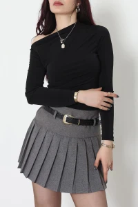 Sandy Kayık Kaya Bluz Siyah - 42802.1949.