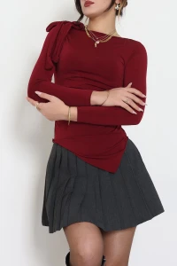 Sandy Önü Asimetrik Kesim Fiyonk Detaylı Bluz Bordo - 42808.1949.