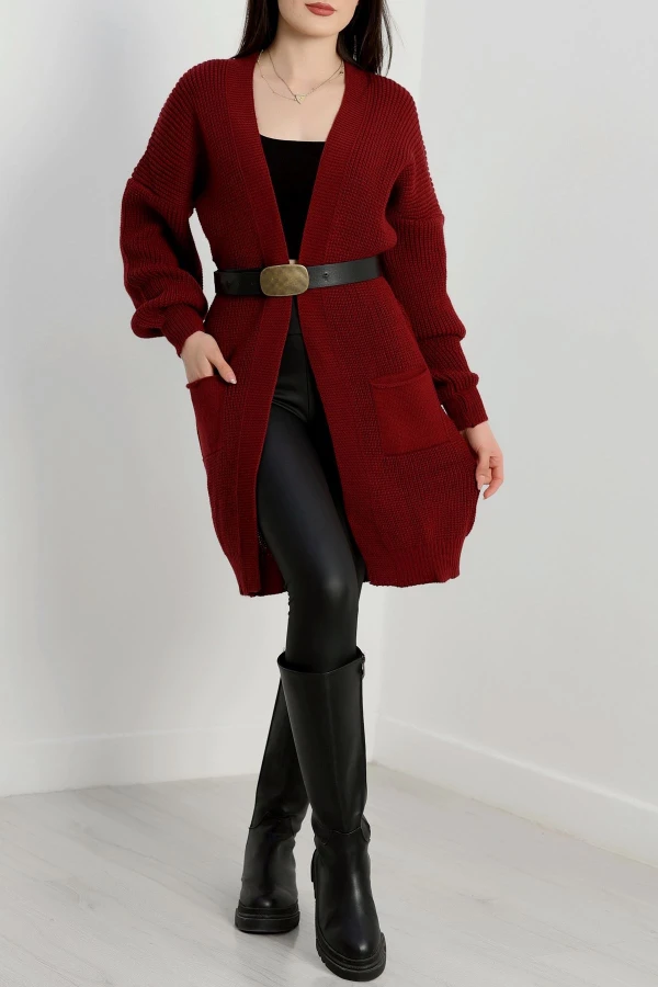 Cep Detaylı Triko Hırka Bordo - 436.1577.