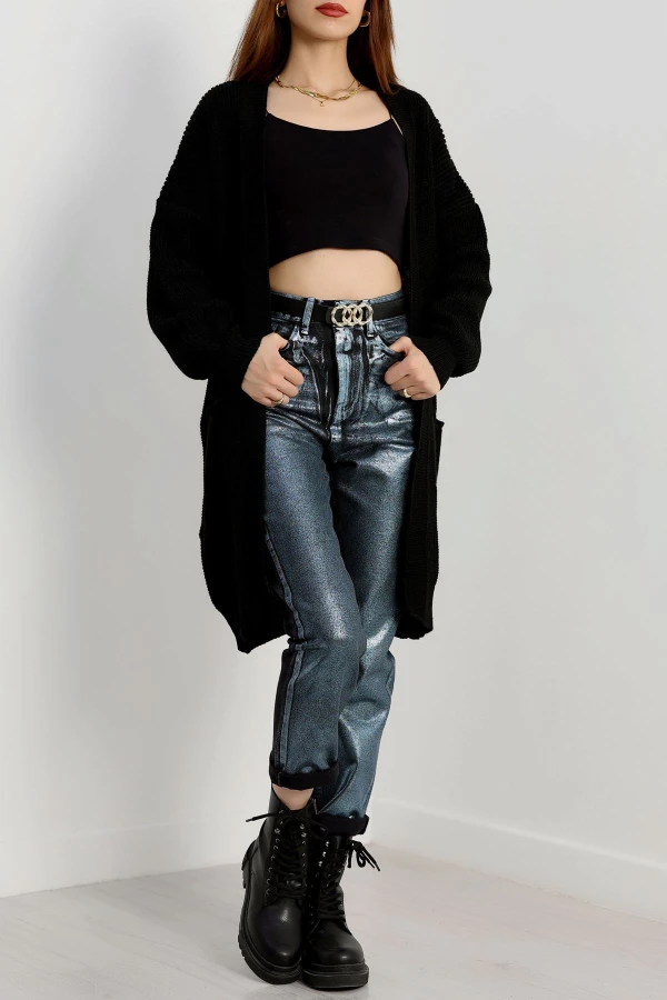 Cep Detaylı Triko Hırka Siyah - 436.1577.