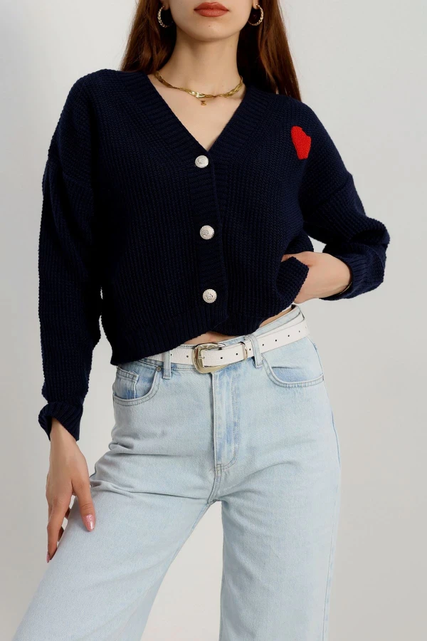 Nakışlı Crop Hırka Lacivert - 440.1577.