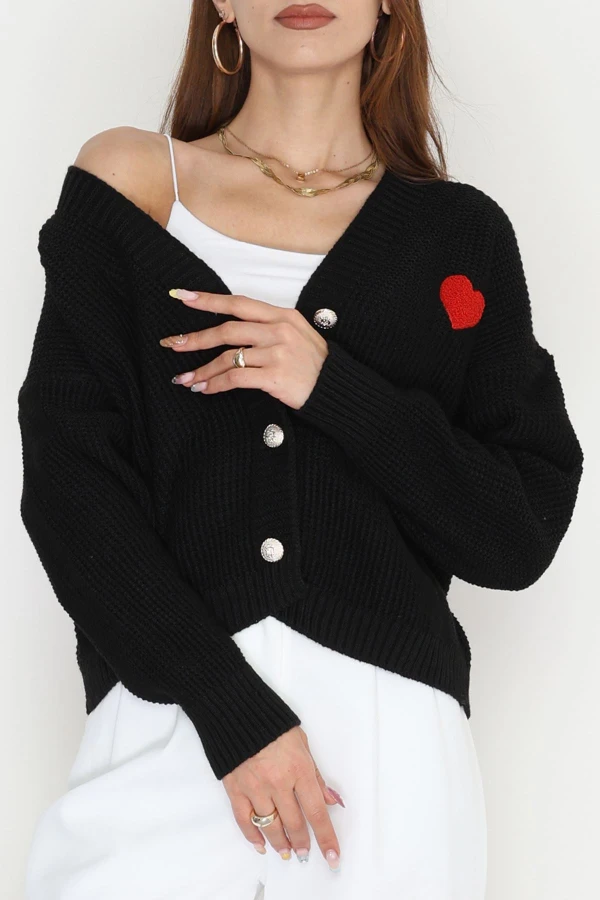 Nakışlı Crop Hırka Siyah - 440.1577.