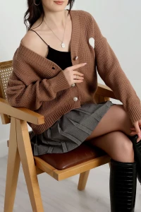 Nakışlı Crop Hırka Mocha - 440.1577.