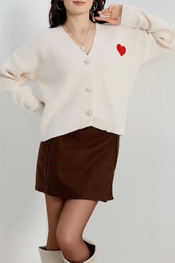 Nakışlı Crop Hırka Latte - 440.1577.