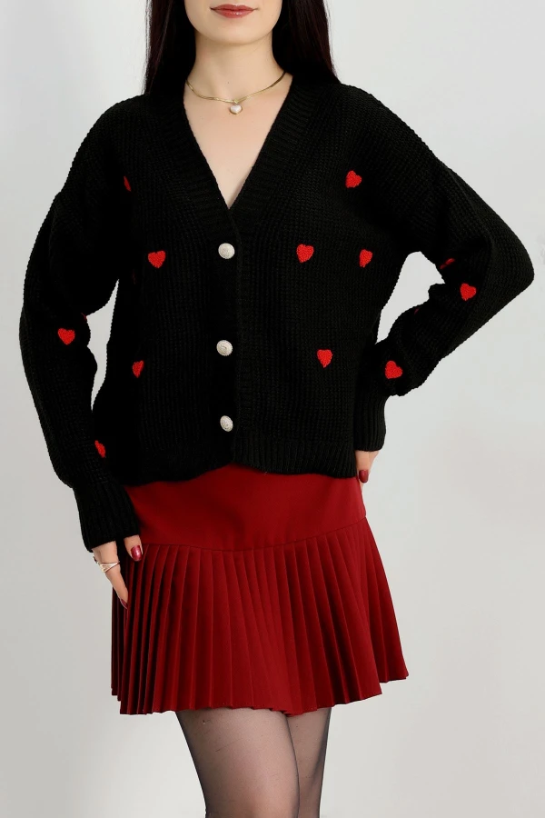 Nakışlı Crop Hırka Siyahkırmızı - 443.1577.