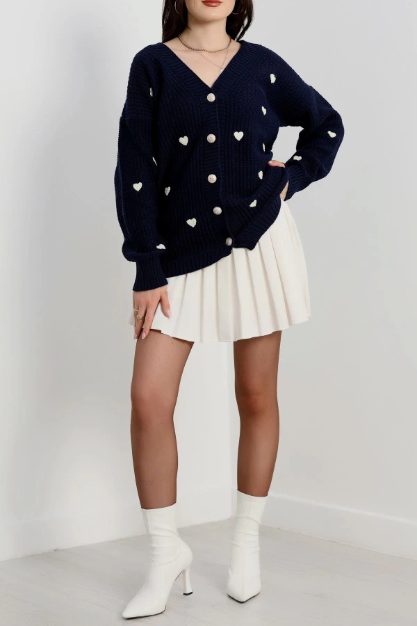 Nakışlı Kalpli Hırka Lacivertlatte - 444.1577.